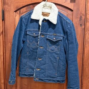 Wrangler Blue Denim Jacket with White Sherpa Collar